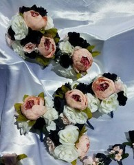 19 Pc Wedding Bouquet Pkg, Ivory, Navy Blue Roses, Blush Peony, Navy & Pink