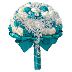 7″ Bouquet Luxury White Red Bride Wedding Ribbon Brooch Pearl Satin Rose Decor