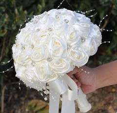 Bridal Wedding Bouquet Bling Brooch Flower Wedding Quinceanera(Ivory, 9.8″)