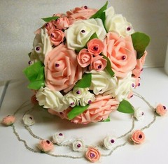 Bridal Bouquet Pink White Roses 2 Hanging Extensions Decoration Fuschia Silver