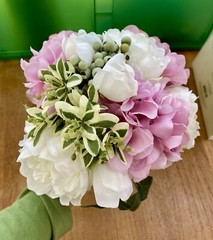 Artificial Wedding Bouquet With White Peonies and Pink Hydrangeas Flowers