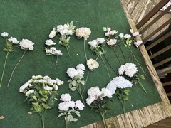 Huge Lot Bundle Of Cream Ivory White Roses Peony Magnolia Long Stem Real Touch