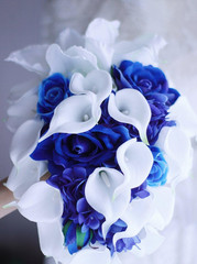 Royal Blue Bouquet, Bridal Bouquets for Wedding，White Calla Lily Bridal Bouquet,