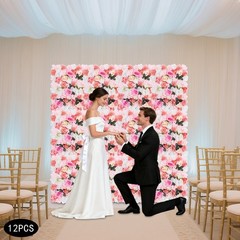 12Pcs Artificial Flower Wall Rose Floral Panel Backdrop Decor for Party Wedding
