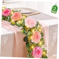 6.5 FT Artificial Flower Garlands with Fairy Light, Pink 2Pcs Pink With Light