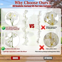 Sggvecsy Cherry Blossom Garland Artificial Flower Vines 4 4pcs, White