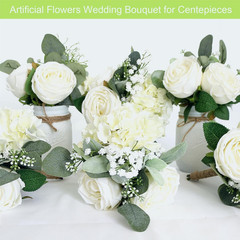 Set of 8 Bridesmaid Bouquets – Ivory & Dusty Blue Artificial Flowers