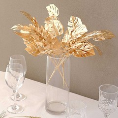 4 Gold Metallic Artificial Monstera Leaves Bushes Party Decorations