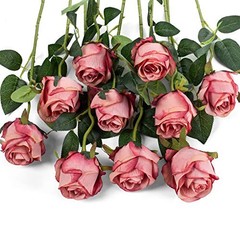10pcs Artificial Rose Flowers Long Stem Fake Silk Roses for DIY Rose Red