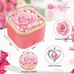 Beferr Valentines Day Gifts for Her Preserved Real Rose with Necklace B Pink