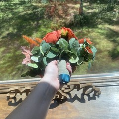 Beautiful Bridal Wedding Bouquet Budget Handmade Faux Flowers Orange Red Yellow