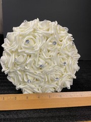Wedding Flower Rhinestone Bouquet Bride Bridesmaid Rose Satin Bridal Large 11×9″