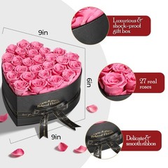 27 Preserved Flowers Rose Birthday Gifts for 27 Roses, Romantic Pink