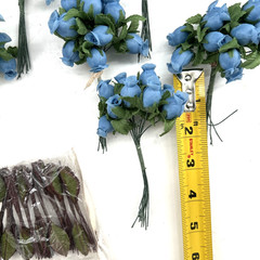 Polyester Rose Buds Flower 4″ Wire Stem Bouquet Wreath Craft Pink Blue Black