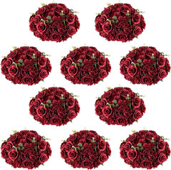 Burgundy Rose Flower Balls – 10 Pcs 15.7″ Faux Floral Arrangements for Weddings