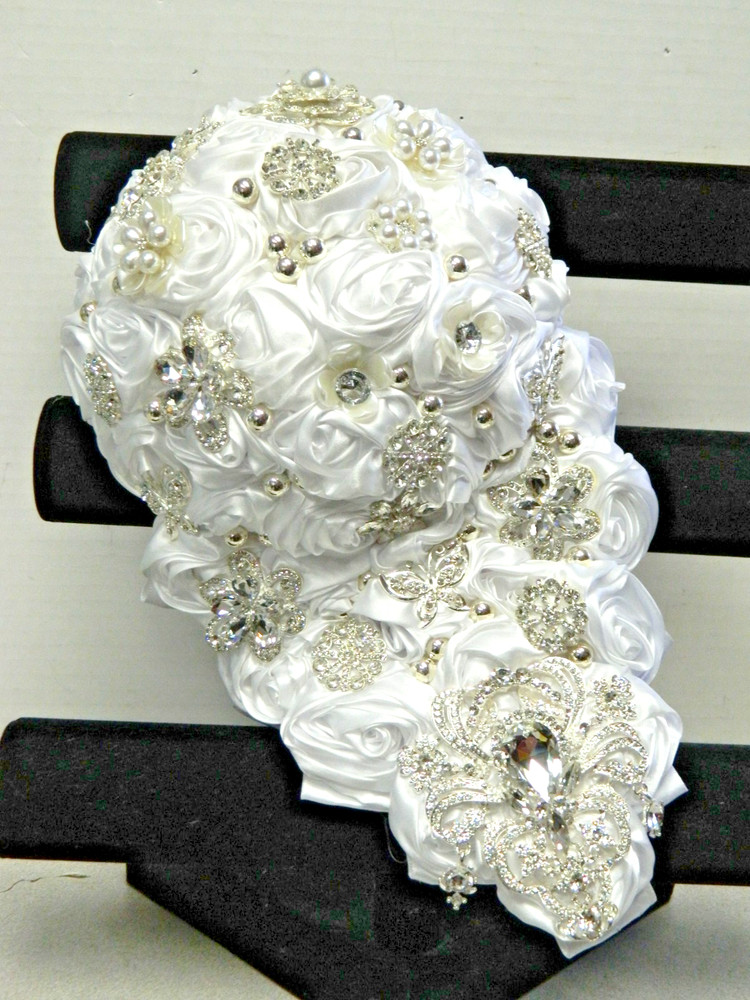 Deluxe Silver & Crystal Satin Bridal Bouquet