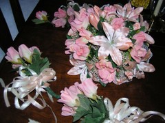 5Pc Wedding Pkg 12″ Bride Bouquet Silk Peach Roses & Lilies 3 Bridesmaid 1groom