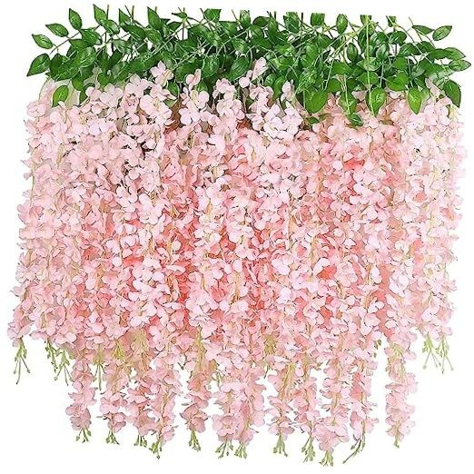 40 Pack Artificial Wisteria Vine Garland, 3.75 Feet Silk Strings, Fake Peach