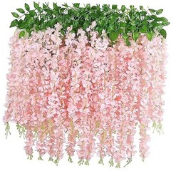 40 Pack Artificial Wisteria Vine Garland, 3.75 Feet Silk Strings, Fake Peach