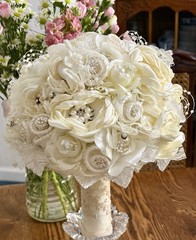CLASSY Wedding Bouquet with Additional “Tossing”Bouquet~Pearls,Rhinestones,Lace