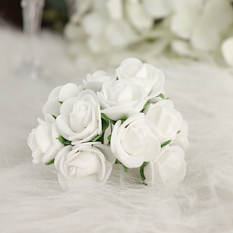 48 WHITE Mini Roses 4″ Foam ARTIFICIAL FLOWERS Stems Party Wedding DIY Supplies