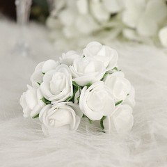 48 WHITE Mini Roses 4″ Foam ARTIFICIAL FLOWERS Stems Party Wedding DIY Supplies