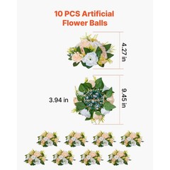 Set of 10 Artificial Flower Ball Bouquets 9.5 Inch Champagne White Rose