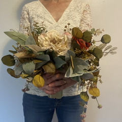 Beautiful Bridal Wedding Bouquet Budget Handmade Faux Flowers White-Pink Green