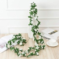 Fake Flowers – 4pcs 32.8 FT Artificial Rose Vine Flower Plants White/4pcs