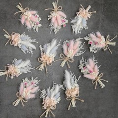 Mini Dried Flower Bouquet Set of 12, Small Bouquets, Bohemian Wedding Pink
