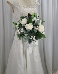 Woodsy Winter White Faux Silk Wedding Bouquet