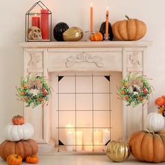 6 Pcs Thanksgiving Candle Rings Wreaths Decorative Artificial Orange, Green