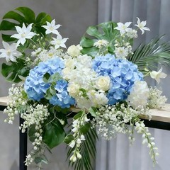 Faux Hydrangea Artificial Flowers Bulk, Fake Silk Hydrangea 50 Pcs White Blue