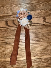 Ling’s Moment Denim And Terracotta Wrist Corsage