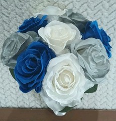 7 – Bridal Bouquets – Bridesmaid – 7″x9.5″ – Royal Blue White Gray Roses – NEW