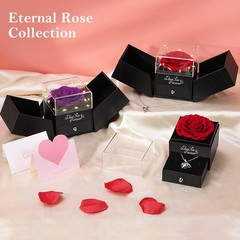 Preserved Rose Gifts for Women, Eternal Flower Rose Box with Heart Necklace. R..
