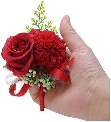 2 Pack Flower Wrist Corsage Boutonniere Set,3″ Artificial Rose and Carnation Han