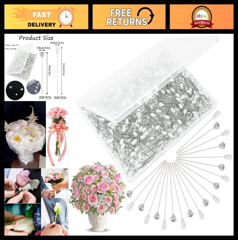 400 PCS Pearl & Diamond Boutonniere Pins – Wedding Corsage Accessories, 2 Inch