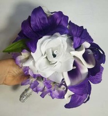 Purple White Rose Tiger Lily Bridal Wedding Bouquet Accessories