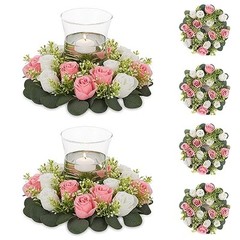 Artificial Flowers Candle Rings – 6 Pcs 14 inch Diam Dia 14″-6pcs Pink & White