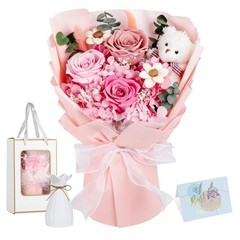 Shearly Preserved Flowers Bouquet with Bear, Forever Gift Pink