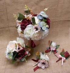 Wedding Silk Flower Bridal Bouquets Package Ivory Dusty Pink Blush Burgundy