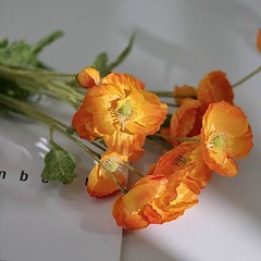 ORANGE 2 Bushes 33″ Stem Silk Artificial Poppy FLOWER SPRAYS Party Decorations