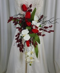 Orchids and Tulips Contemporary Faux Cascade Wedding Bouquet