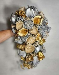 Silver Gold Rose Calla Lily Real Touch Bridal Wedding Bouquet Accessories