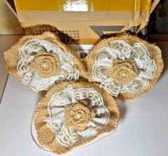 Handmade Burlap Rose Flowers w/Lace DIY pk of 10 *Weddings Occasions Decoration*