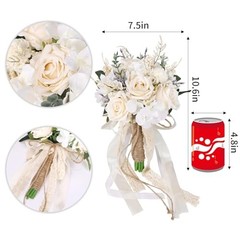 Wedding Bouquets for Bride Bridesmaid, White Champagne Artificial Roses 7.5in