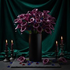 Purple Calla Lily Bundle Five Stem Faux Floral Arrangement Wedding Bouquet Cente