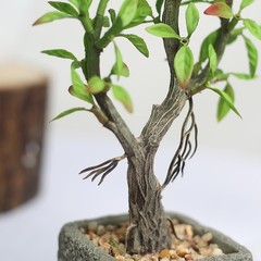 9″ tall Green Brown Concrete Pot with Faux Mini Willow Tree Wedding Decorations