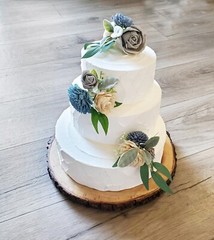3PC Dusty Blue Gray Wedding Cake Flower Set Sola Wood Floral Decor Anniversary